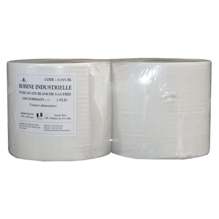 BOBINE PURE OUATE BLANCHE 1000 FORMATS 2 PLIS