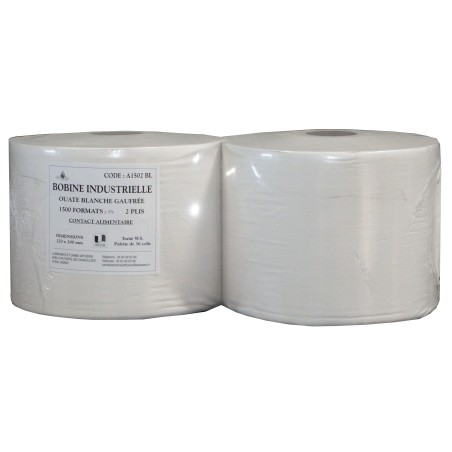 BOBINE PURE OUATE BLANCHE 1500 FORMATS  GAUFRE COLLE